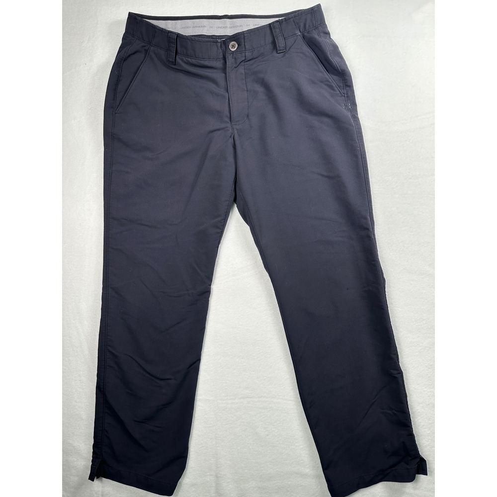 Under Armour Mens Allseasongear Golf Pants 34/30 Navy Black Flat Front Trousers